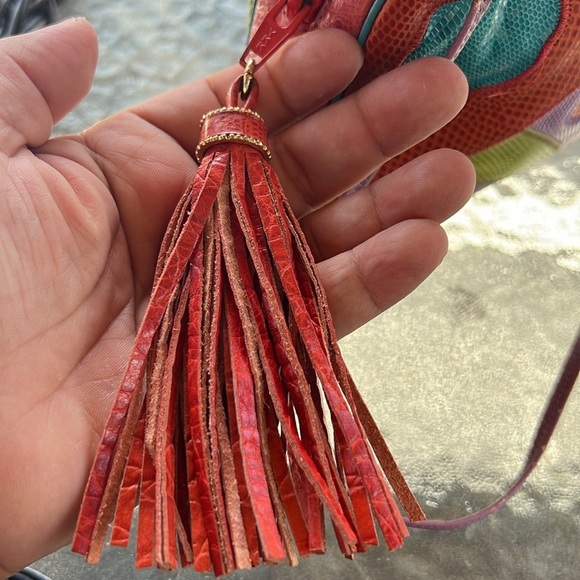 ✨ Vintage Sharif Multicolor Patchwork Leather Crossbody Bag Tassel Festival Boho - Picture 11 of 12